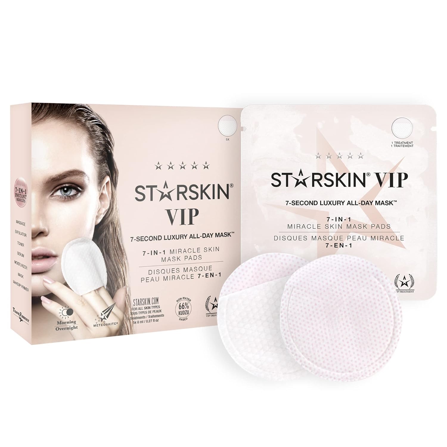 STARSKIN 7-Second 7-in-1 Facial Toner Pads, for Instant Refreshed Skin, 66% Kudzu Root, for All Skin Types, 5 Pack