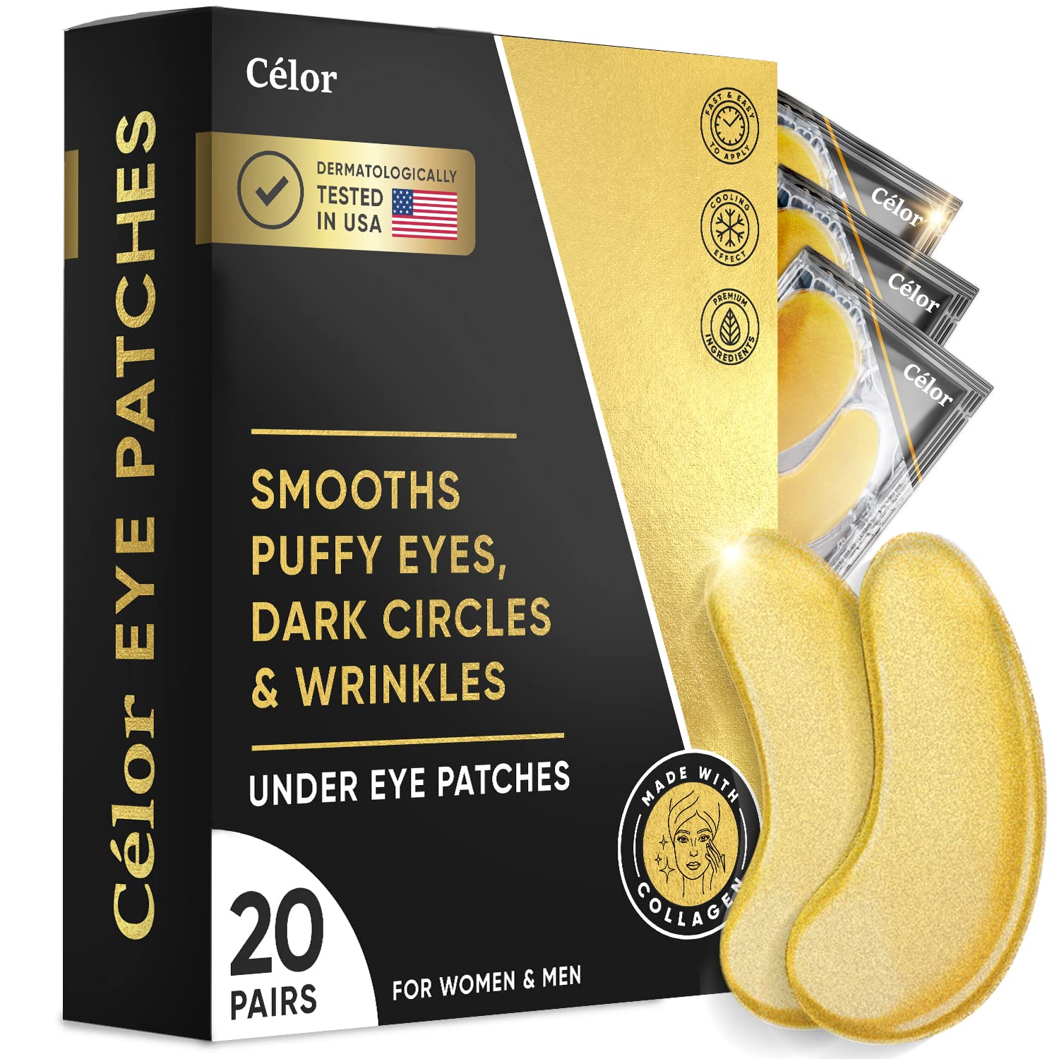 Under Eye Patches (20 Pairs) – Eye Patches For Puffy Eyes And Dark Circles – Under Eye Mask For Beauty & Personal Care – Under Eye Mask Amino Acid & Collagen For Dark Circles And Puffiness by Celor