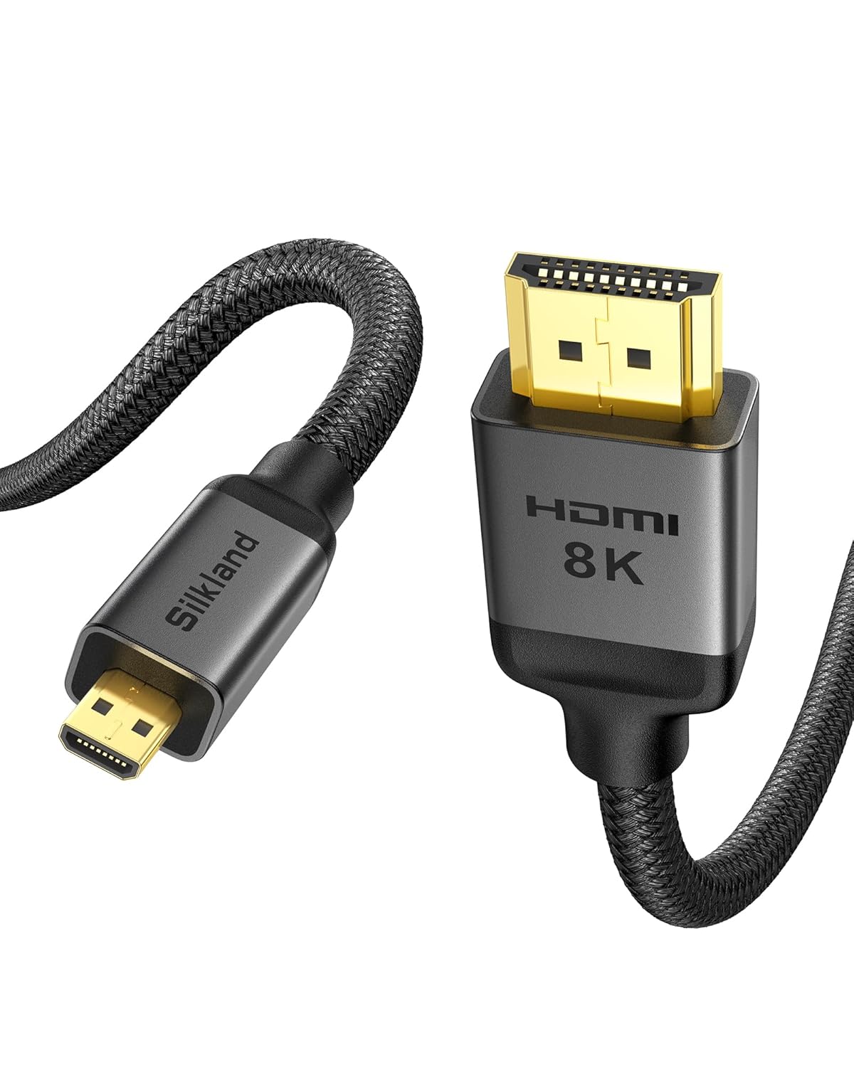 Silkland 8K 4K Micro HDMI to HDMI Cable 6.6ft, Micro HDMI 2.1 Adapter [8K@60Hz, 4K@120Hz] 6K, 5K, 48Gbps, HDR, Compatible for Samsung G8,G9, Camera, Raspberry Pi 5 4, GoPro Hero, Cam Link, Yoga