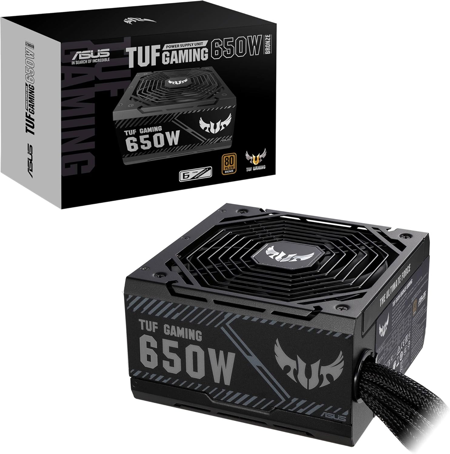 ASUS TUF Gaming 650W ATX12V 80 Plus Bronze Power Supply, Military−Grade Certification, Axial-Tech Fan Design, Protective PCB Coating, TUF-GAMING-650B