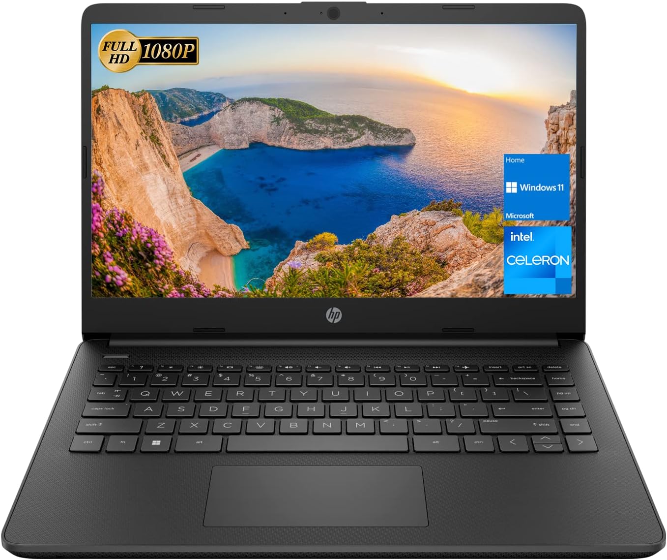 HP Laptop, 14” FHD Display, Intel Celeron N4500 Processor, 8GB RAM, 256GB PCIe SSD, HDMI, Bluetooth, Webcam, SD Media Card Reader, Windows 11 Home, Black