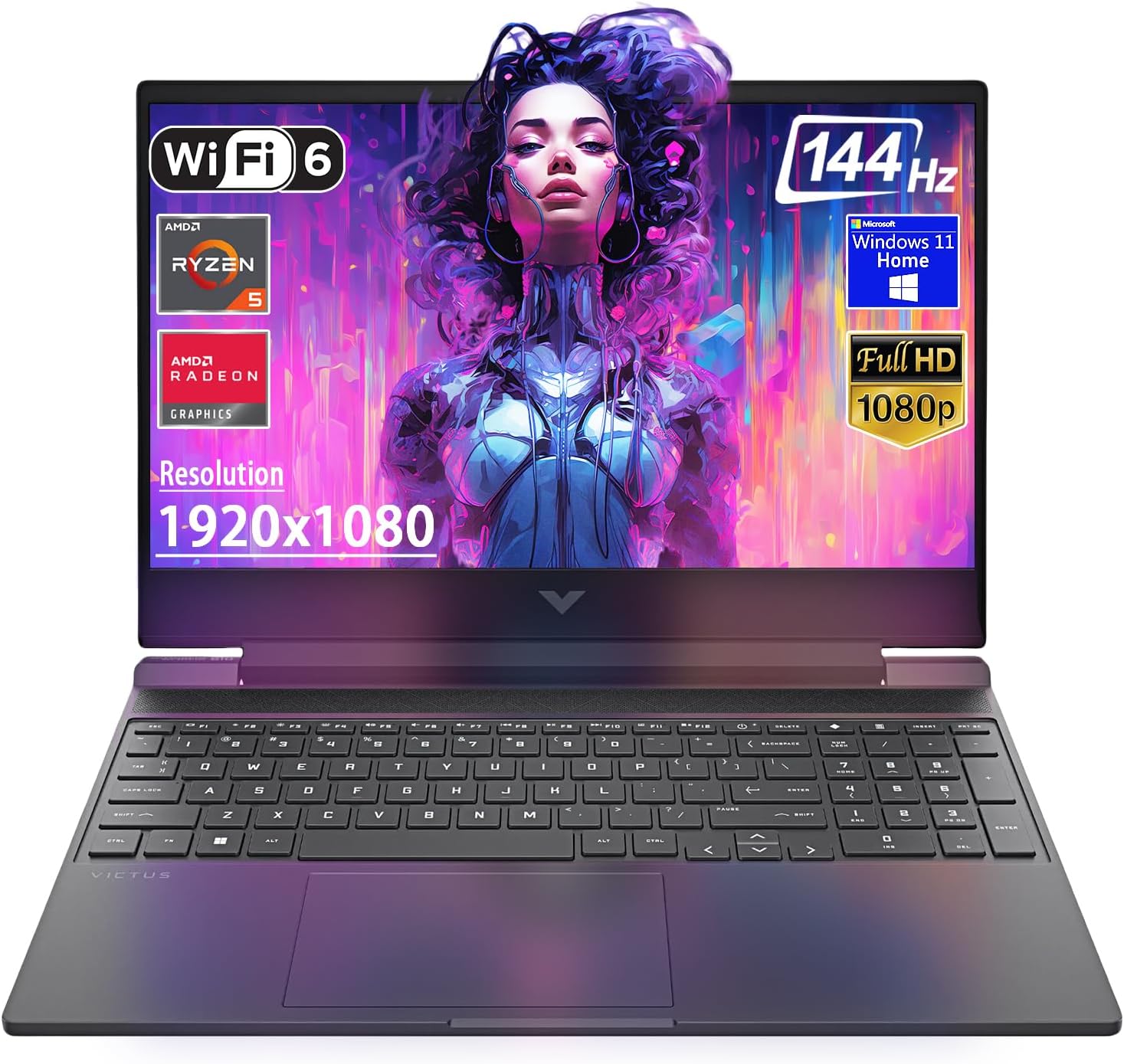 HP Victus 15.6″ FHD 144Hz Gaming Laptop, AMD Ryzen 5-7535HS, AMD Radeon RX 6550M (Beats RTX 2050), Backlit Keyboard, Windows 11 Home, w/Cloth (16GB RAM |512GB PCIe SSD)