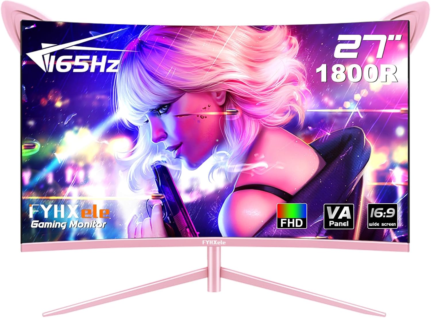 27 inch Gaming Monitor, 1800R Curved Gaming Monitor, FHD-1920X1080P, 165Hz, 1ms, FreeSync/G-Sync, Ultrawide PC Monitor, HDMI/DisplayPort/USB Vesa/Wall Mount Computer Monitor-Pink