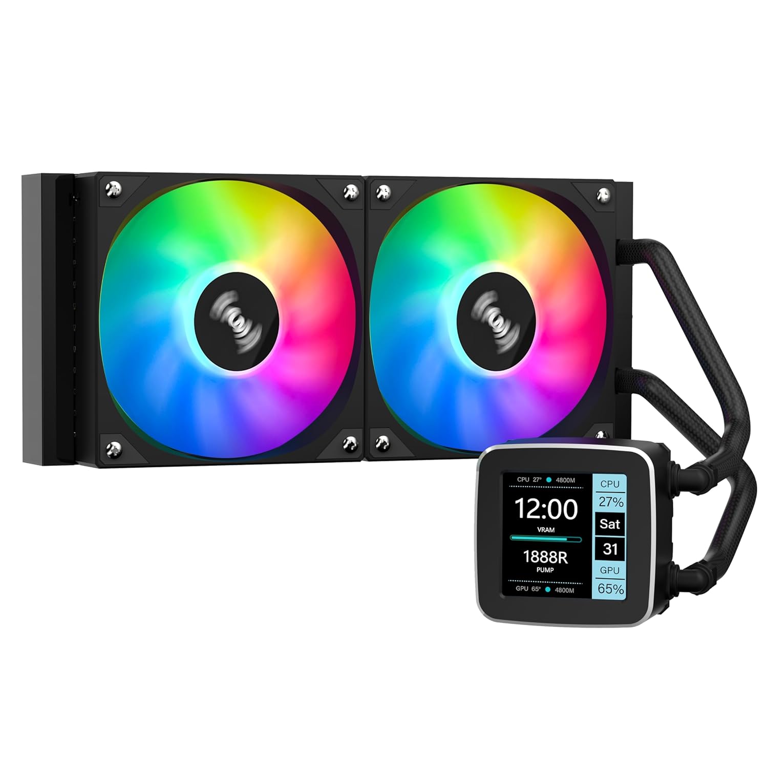 SAMA LD 240mm AIO – CPU Liquid Cooler – Customizable 2.8″ Square LCD Display for Images – 3×120mm CPU Cooler ARGB PWM Fan for Intel: LGA775,115X,1366,1200,1700 AMD:AM5,AM4 – Black