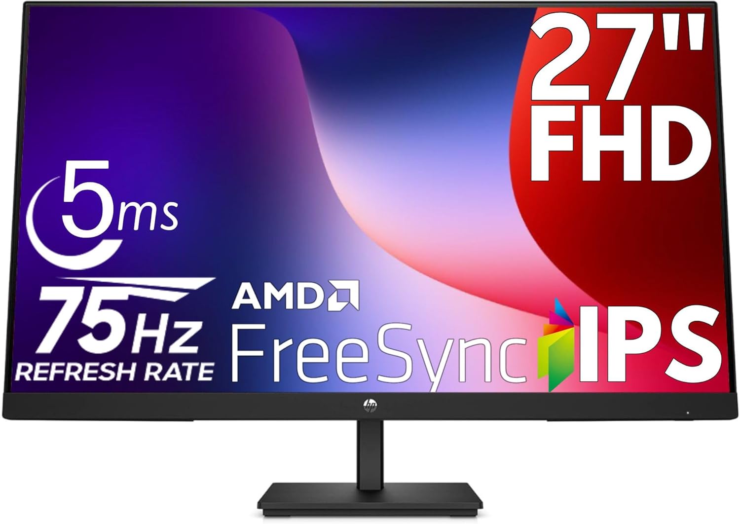 HP V27i G5 27 Inch Full HD Desktop PC Monitor 75Hz AMD FreeSync, Low Blue Light Mode, Anti-Glare, VESA Mountable, Tilt Adjustment, HDMI, VGA, DisplayPort, Laptop Computer Display, Black (Renewed)