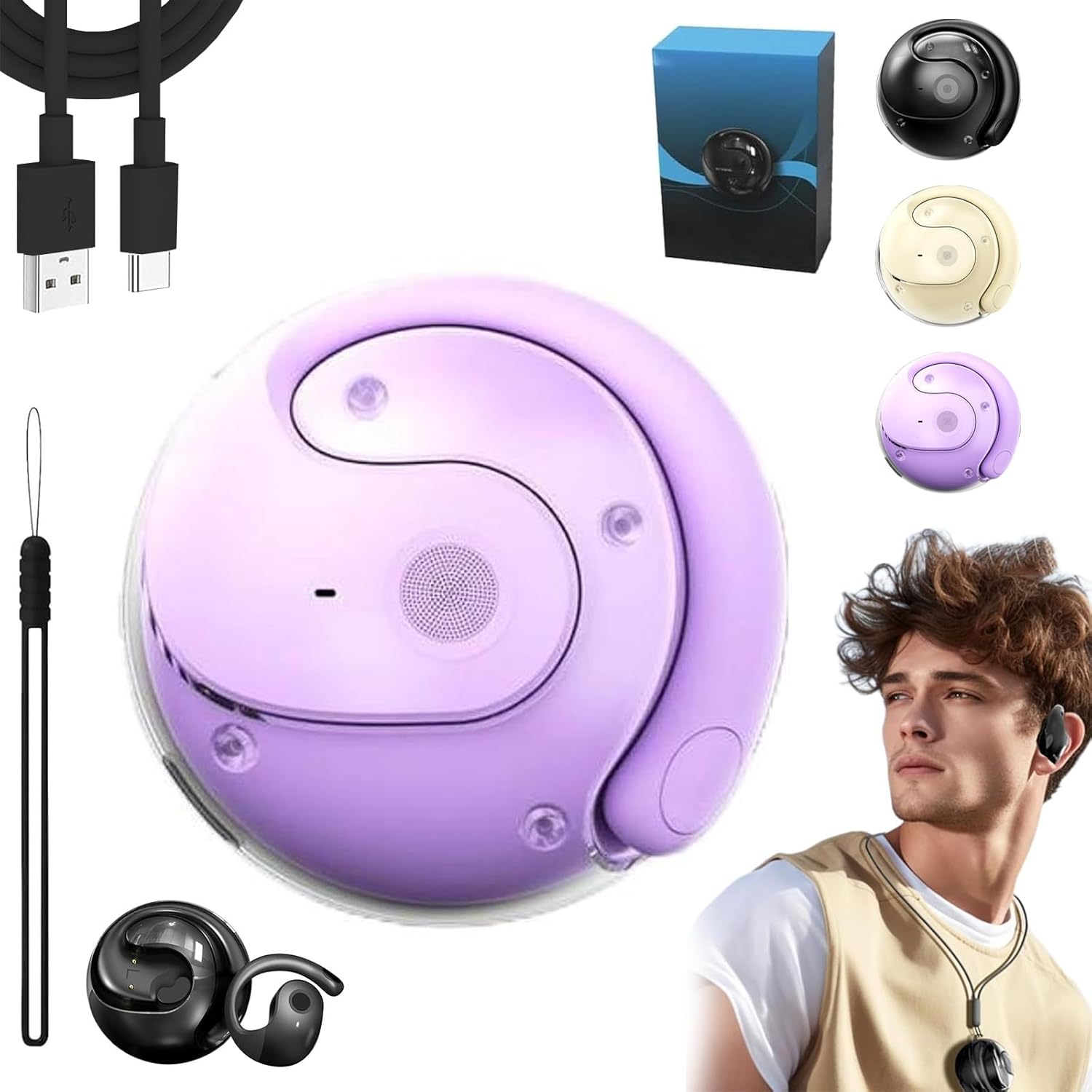 Hy-T26 Pro Wireless Bluetooth Translation Earbuds, Hy-T26 Pro Bluetooth Headset, Two-Way Translat Real Time, Wireless Bluetooth Translation Earbuds, Supports 75 Languages (Purple)