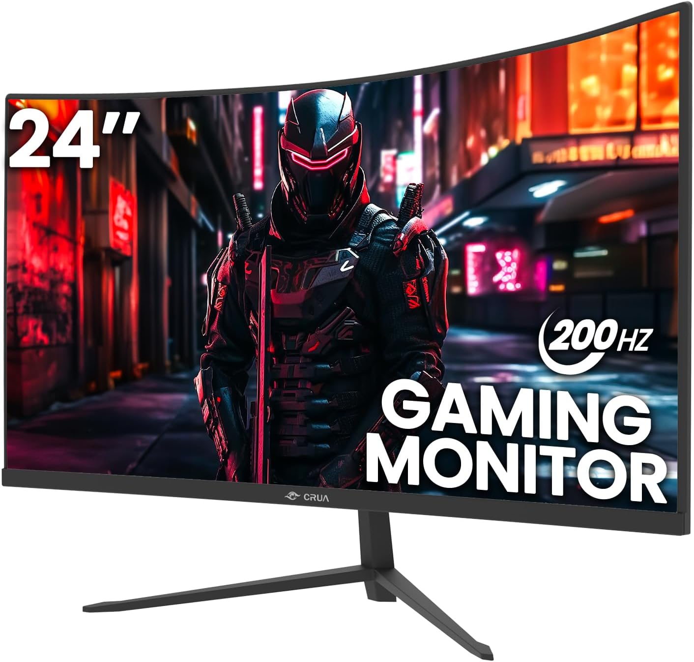 CRUA 24 Inch 200hz/180hz Curved Gaming Monitor, FHD 1080P Frameless Computer Monitors, Support AMD freesync Low Motion Blur, Eye Care, DisplayPort, HDMI, Compatible Wall Mountable Installs-Black