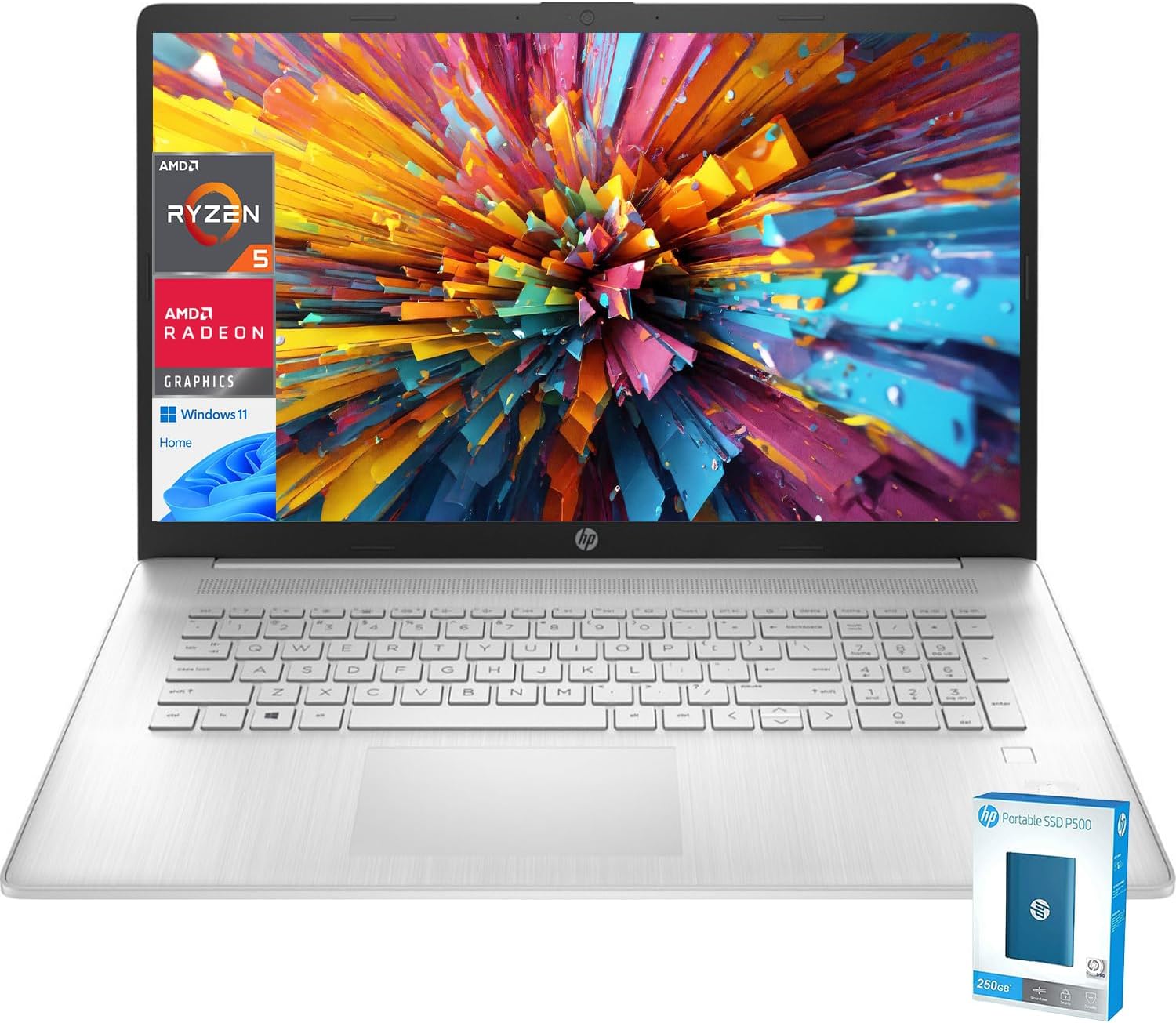 HP 2024 New 17 inch Laptop, AMD Ryzen 5 5500U 6 Cores Processor(Beat i7-1250U), 17″ FHD (1080p) IPS Display, 16GB RAM, 1TB SSD, Fingerprint Reader, Windows 11 Home, Include 250GB Portable SSD