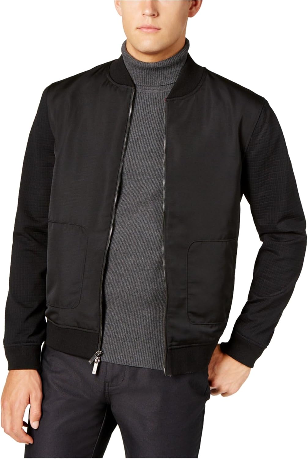 Ryan Seacrest Distinction Mens Lightweight Dressy Bomber Jacket Black S