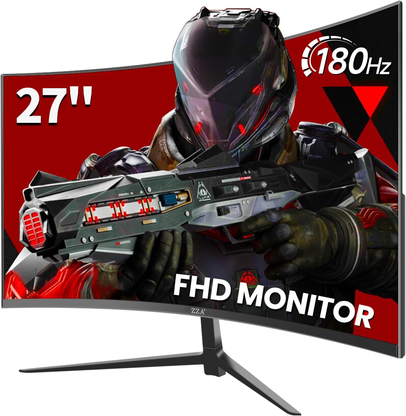 ZZA Gaming Monitor 27 Inch Curved 180Hz| 165Hz|144Hz|1ms| Computer Monitor FHD|1080P| 90% DCI-P3,100% sRGB,PC Monitor FreeSync| HDMI|HDR|Low Blue Light| HDMI|DP Ports| VESA Mount| Metal Stand