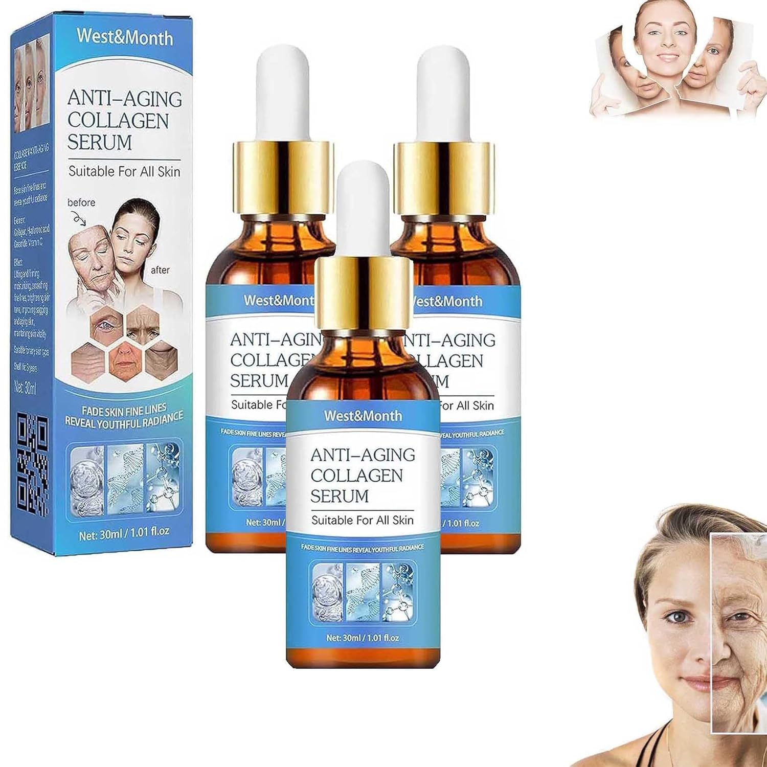 West and Month Anti Aging Collagen Serum, West & Month Anti Aging Collagen Serum,2024 New Advanced Collagen Boost Anti Aging Serum for Face, Anti-Wrinkle Serum for Restore Youthful Appearance (3pc)