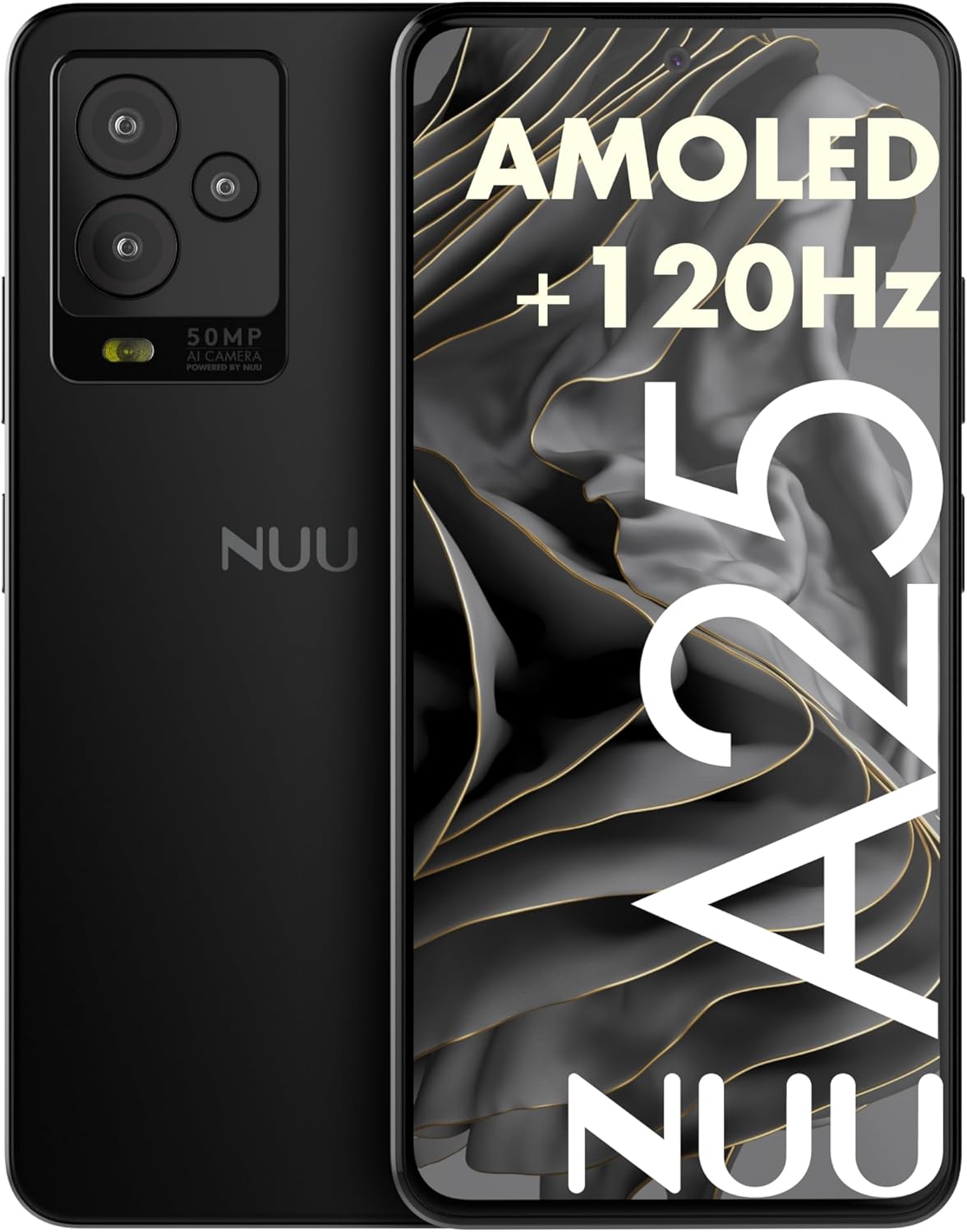 NUU A25 AMOLED 120Hz 6.7″ Unlocked for T-Mobile, ATT, Cricket, Mint, Ultra, Metro, Gaming Phones, Octa-Core Helio G99, 4G/LTE Dual SIM, 6GB + 128GB 50MP Camera, Black, International Travel