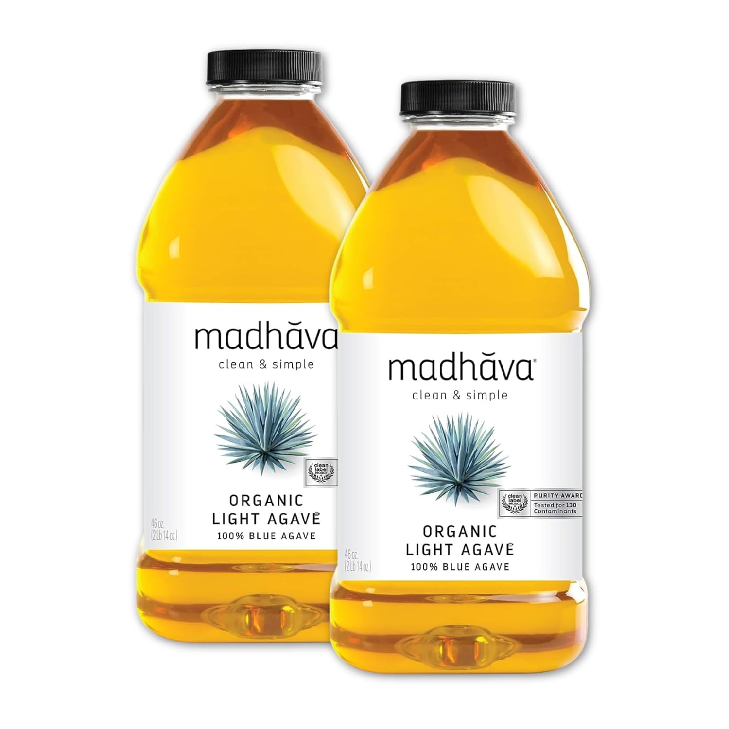 MADHAVA Organic Light Agave, 100% Pure Blue Nectar | Sugar Alternative | Vegan | Non GMO | Natural Liquid Sweetener, 46 Oz. (Pack of 2)