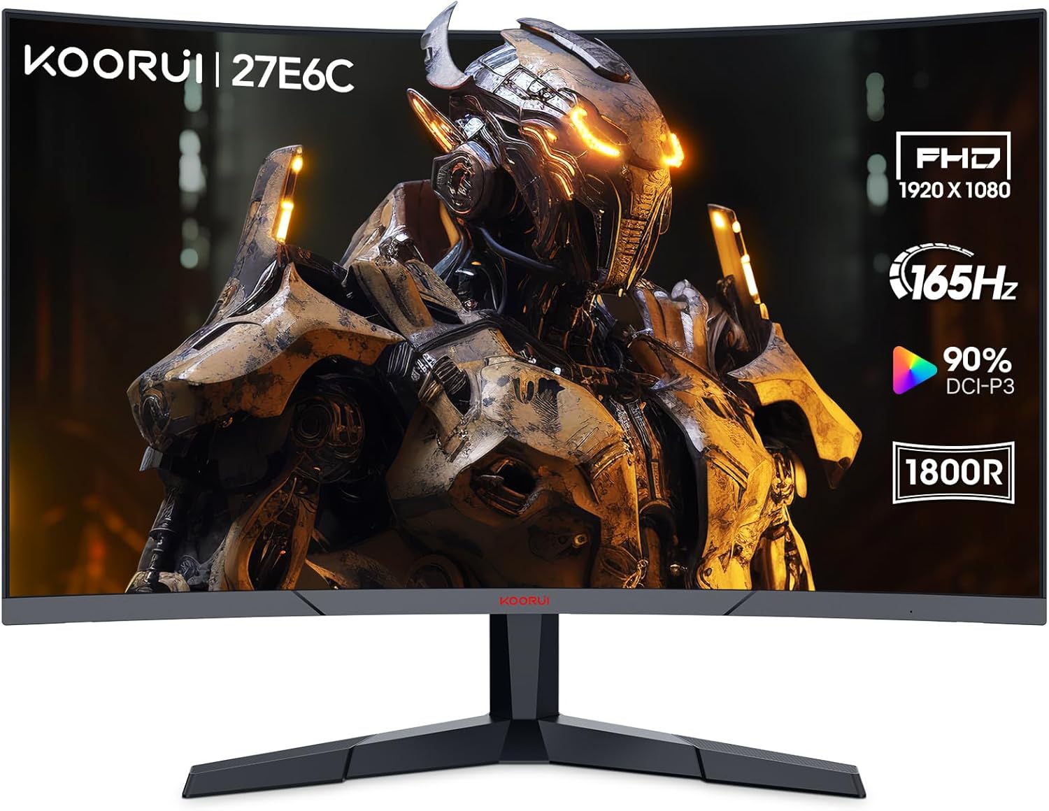 KOORUI Curved 27 Inch Gaming Monitor, Full HD 1080p R1800 165Hz VA Computer Monitor, 100% sRGB, Built-in Adaptive Sync, 1 x Display Port 1.2 & 2 x HDMI 1.4, Eye Care, VESA Compatible, Black 27E6C