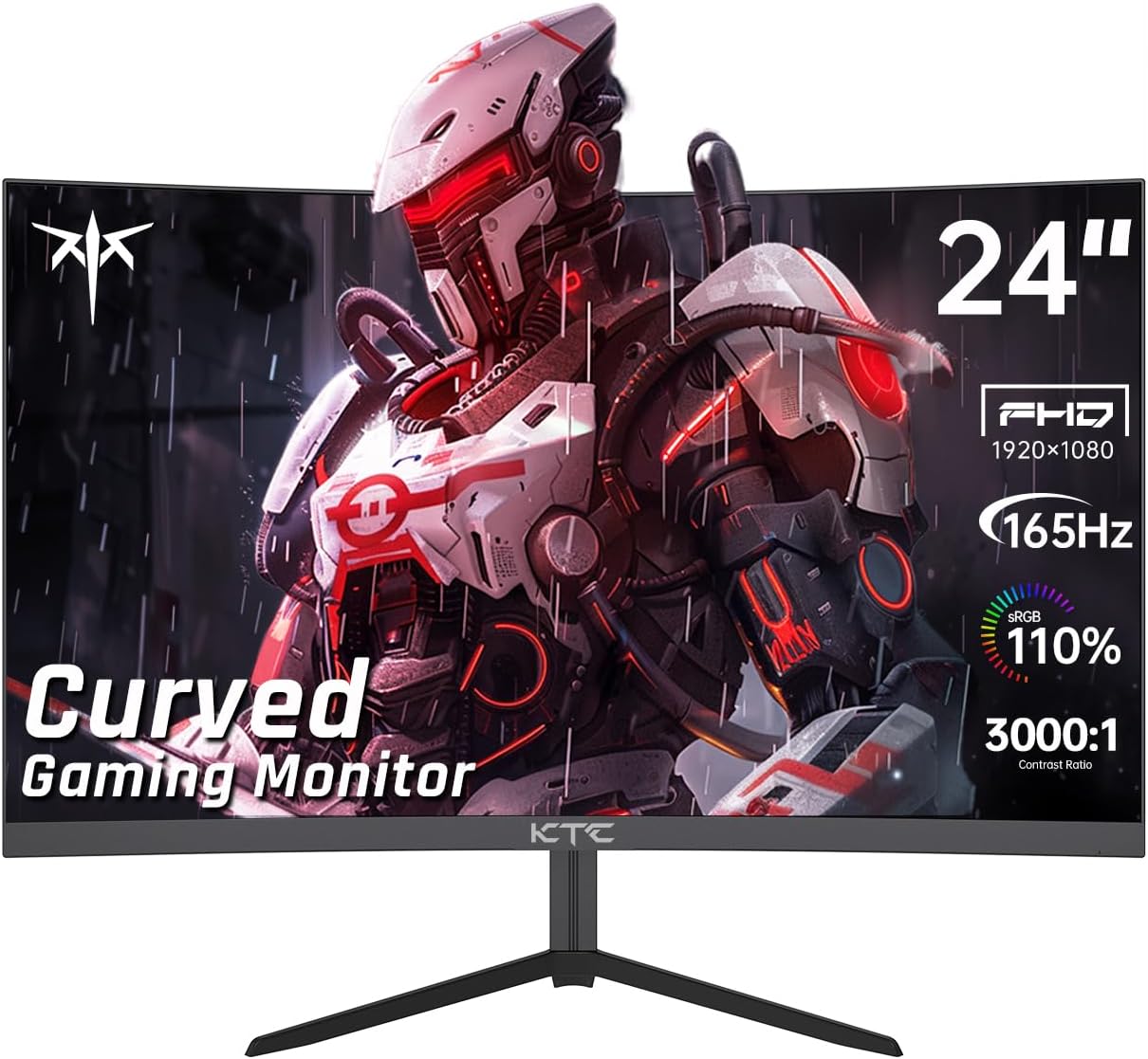 KTC 24 Inch Curved Gaming Monitor, 165Hz FHD 1080P Frameless Computer Monitor, Freesync/G-Sync Support, 99% sRGB, 3000:1 Contrast, HDMI, DisplayPort, Wall Mountable/Tilt Adjustable, H24S17