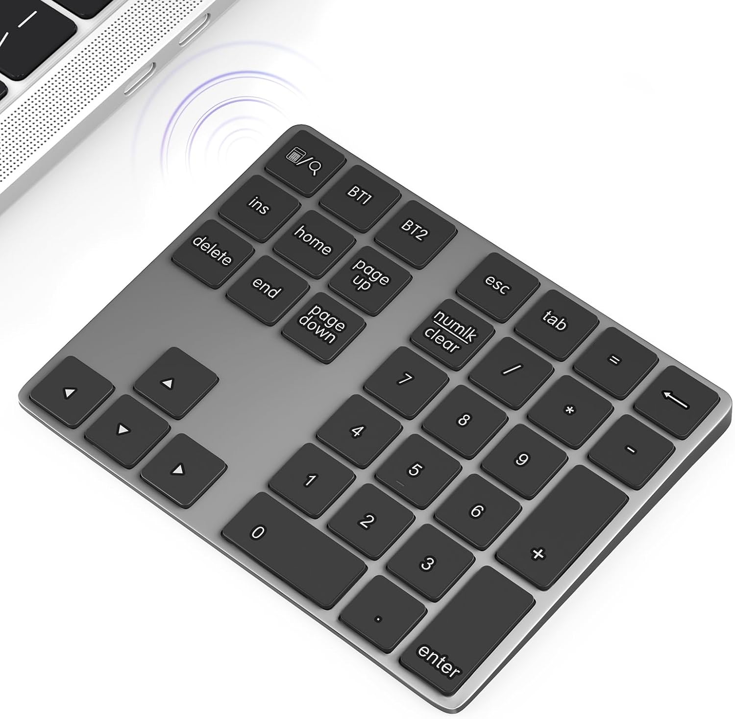 Foloda Bluetooth Number Pad: Wireless BT Numeric Keypad, Multi-Devices Rechargeable USB C Numpad, 34 Keys Financial Accounting Extensions Data Entry Keyboard for Laptop, PC, iMac, MacBook, Notebook