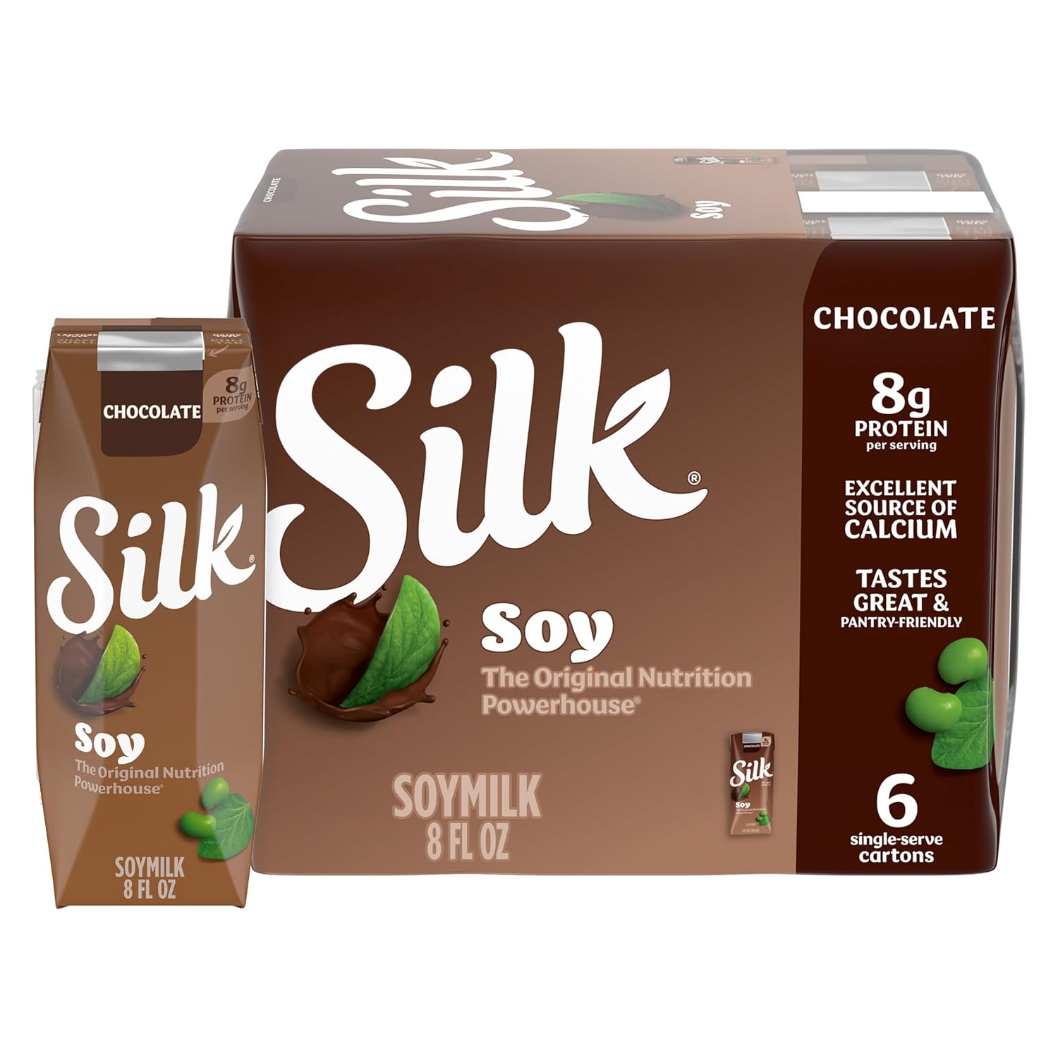 Silk Shelf-Stable Soy Milk Singles, Chocolate, Dairy-Free, Vegan, Non-GMO Project Verified, 8 oz., 6 Pack