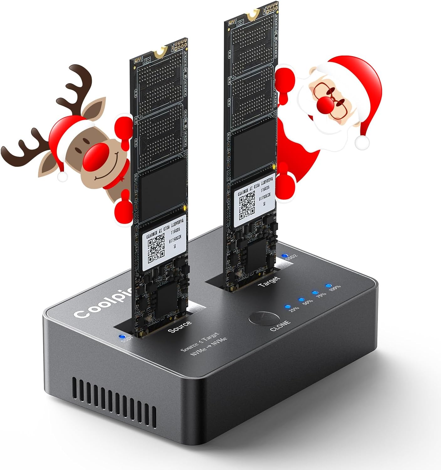 M.2 NVME Duplicator, Dual-Bay Offline Clone M.2 NVME Docking Station,USB3.2 Gen2*2 20Gbps M.2 Cloner for SSD Size 2230/2242/2260/2280/22110