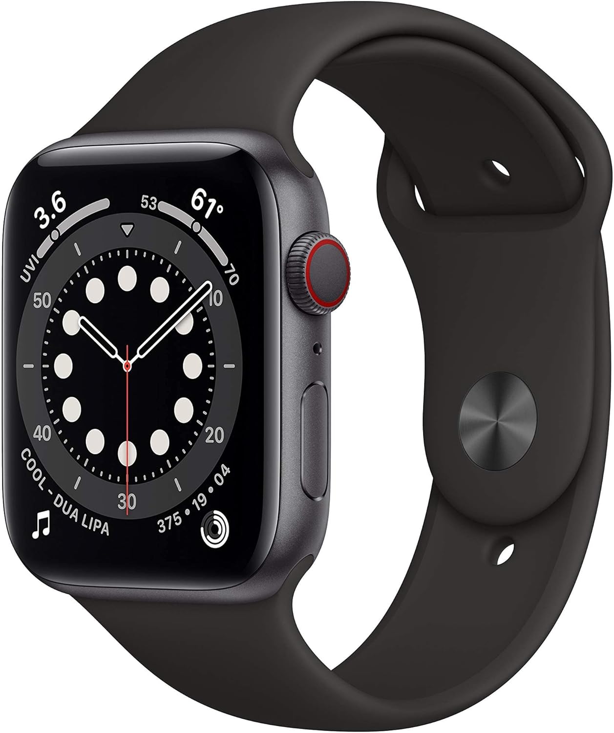 Apple Watch Series 6 (GPS + Cellular, 44mm) – Space Gray Aluminum Case with Black Sport Band (Renewed)