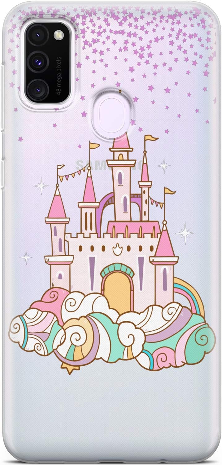 Clear Phone Case Compatible with Samsung Galaxy M80s F52 M51 M32 M30s M20 C10 Silicone Girls Fairytale Lightweight Princess Design Magic Cover Protective Women Flexible TPU Castle Pink Slim