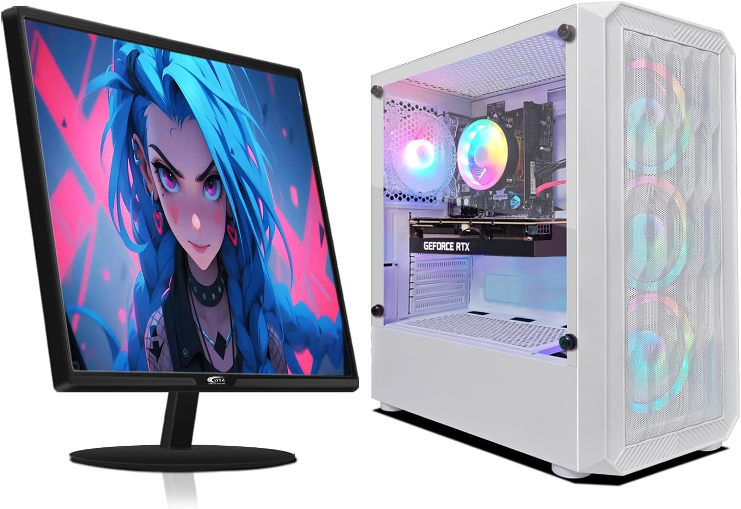 STGAubron Gaming PC Bundle with 24Inch FHD LED Monitor- Radeon RX 580 8G, AMD Athlon 3000G 3.5G,16G DDR4, 1T SSD, RGB Fan x4, RGB Mouse Pad, Windows 11 Home