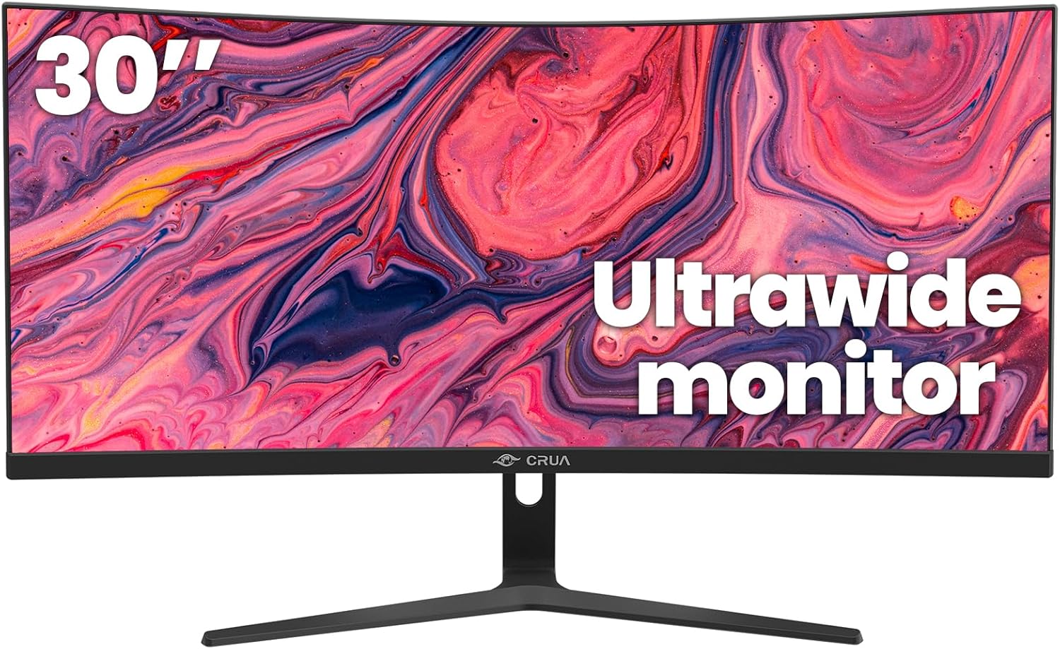 CRUA 30Inch Ultrawide Curved Monitor, 21:9 WFHD(2560x1080P) VA Computer Monitor, 99% sRGB 100HZ 1500R PC Monitors Support FreeSync, Wall-Mounted, with HDMI/DP Display Port-Black