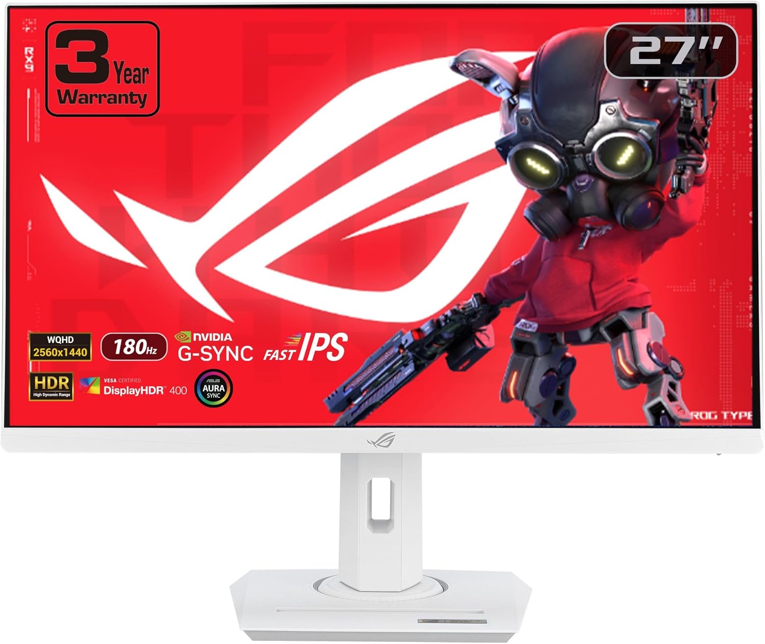 ASUS ROG Strix 27” 1440P USB-C HDR Gaming Monitor (XG27ACG-W) – White, QHD, 180Hz, 1ms, Fast IPS, DCI-P3 95%, Extreme Low Motion Blur Sync, G-Sync Compatible, Tripod Socket, AI Gaming, 3yr Warranty