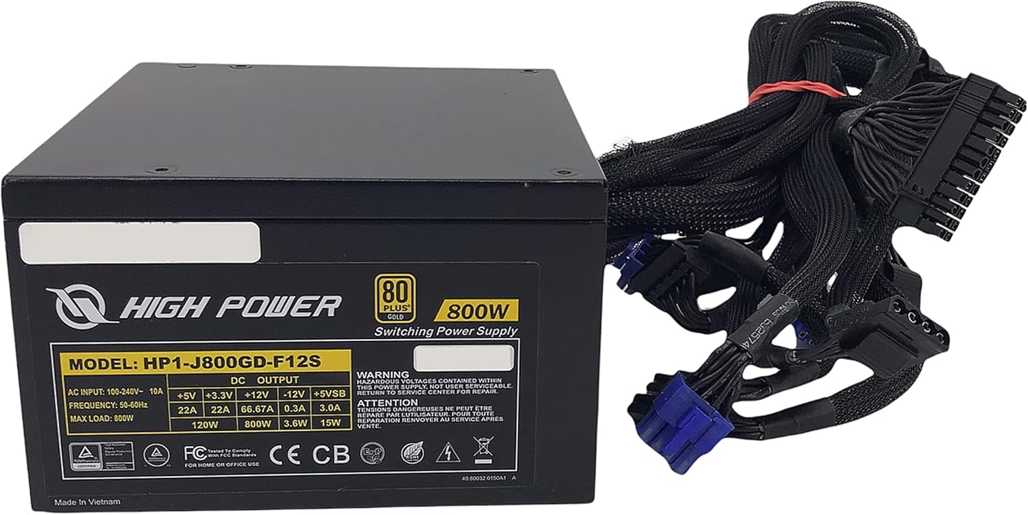 Rosewill HP1-J800GD-F12S 800 W ATX12V v2.31 & EPS12V v2.92 SLI Ready Crossfire Ready 80 Plus Gold Certified Full Modular Active PFC Power Supply