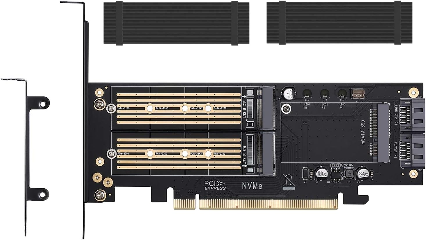 3 in 1 M.2 and mSATA SSD Adapter Card for M.2 NVME to PCIE Adapter,M.2 SATA SSD to SATA III Adapter,mSATA to SATA Adapter (with 2 Aluminum Heatsink)
