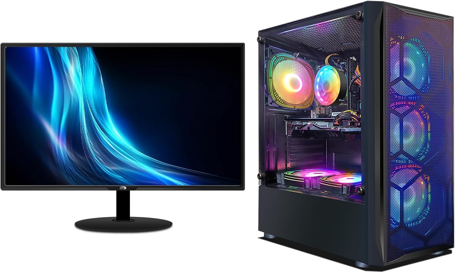 STGAubron Gaming PC Bundle with 24Inch FHD LED Monitor-RX 5700 8G, Intel Core i5 up to 3.6G, 16G RAM, 512G SSD, RGB Fan x 6, RGB Keyboard & Mouse & Mouse Pad, Windows 10 Home