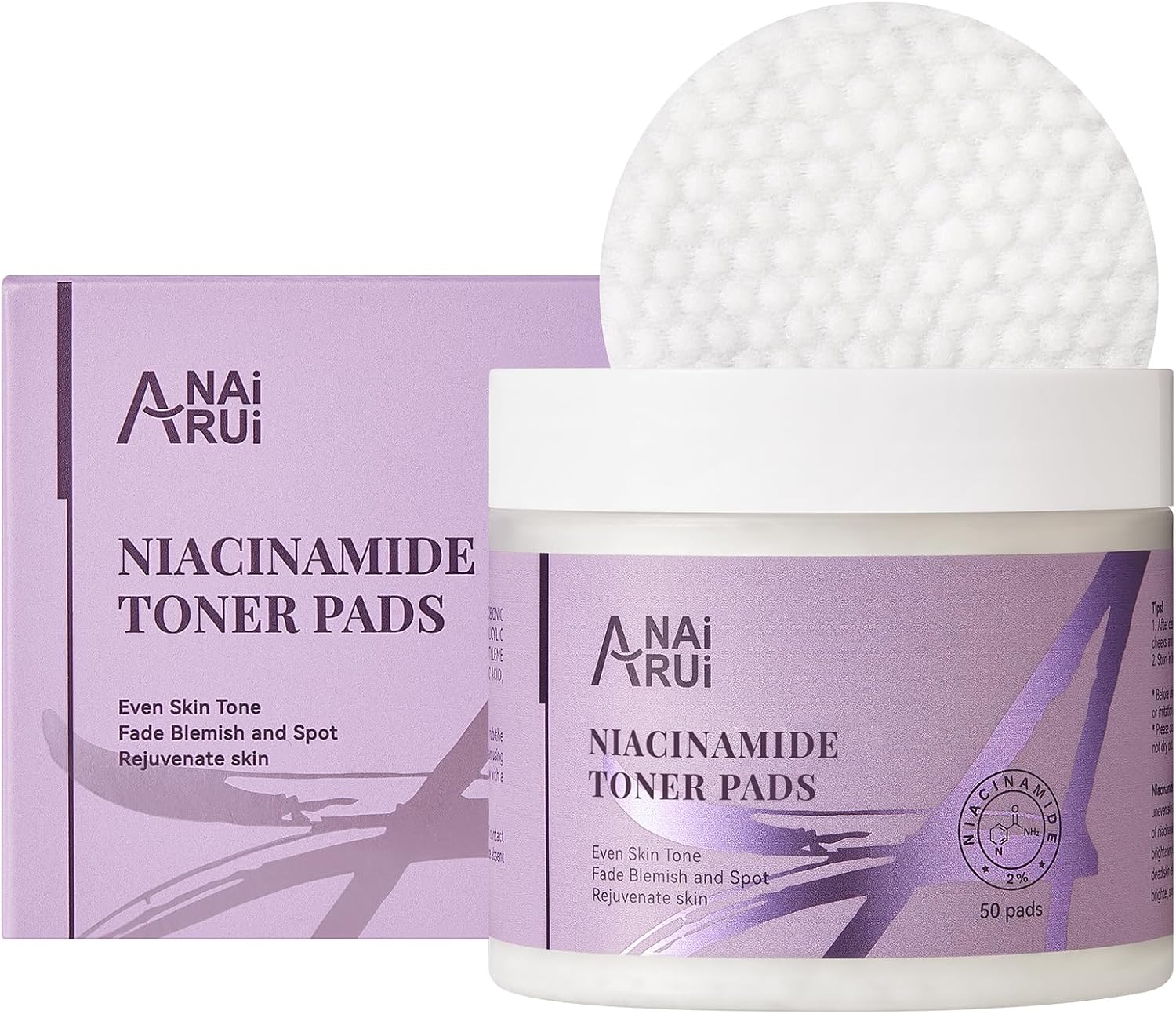 ANAI RUI Niacinamide Toner Pads,with Glutathione, Niacinamide, LHA, PHA, Facial Radiance Pads, Skin Care Pads for Even Skin Tone, Reduce Blemish and Spots 50 Pads