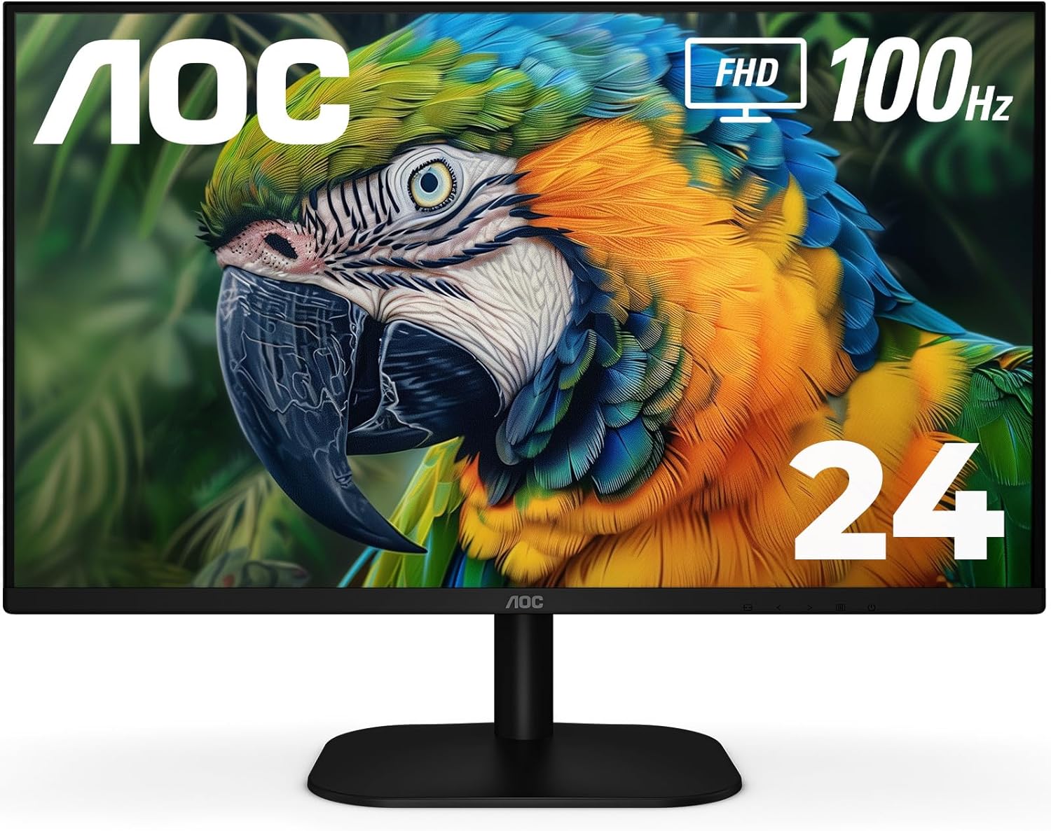 AOC 24B2H2 24” Frameless IPS Monitor, FHD 1920×1080, 100Hz, 106% sRGB, for Home and Office, HDMI x2, Low Blue Mode, VESA Compatible, Black