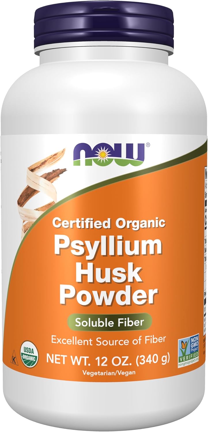 NOW Foods Supplements, Psyllium Husk Powder, Certified Organic, Non-GMO Project Verified, Soluble Fiber, 12-Ounce