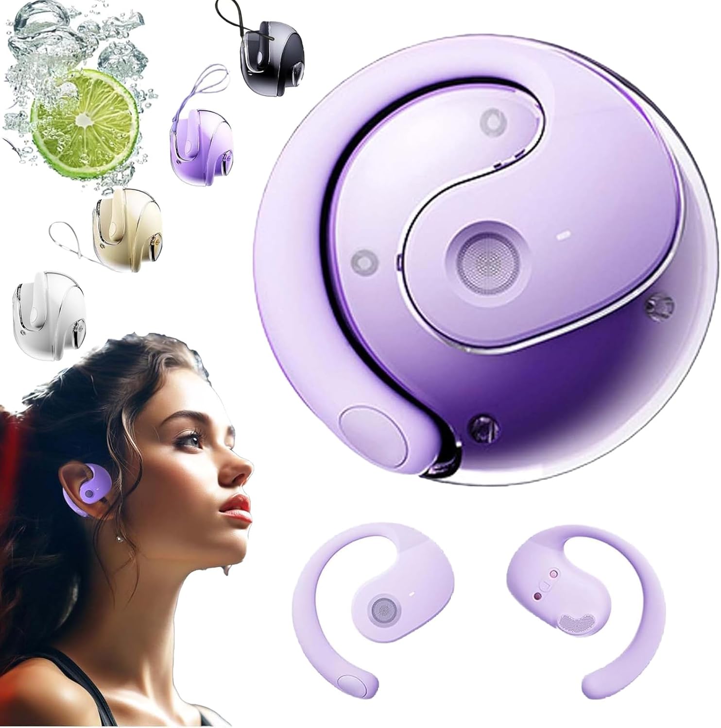 Hy-T26 X15 Pro Earphone Wireless Bluetooth, Awaze Labs X15 Pro Earbuds, 2024 New Upgraded Earbuds Bluetooth Headphones, Noise Canceling Sports Open 3D Stereo Hanging Bluetooth 5.4 Earphones (Purple)