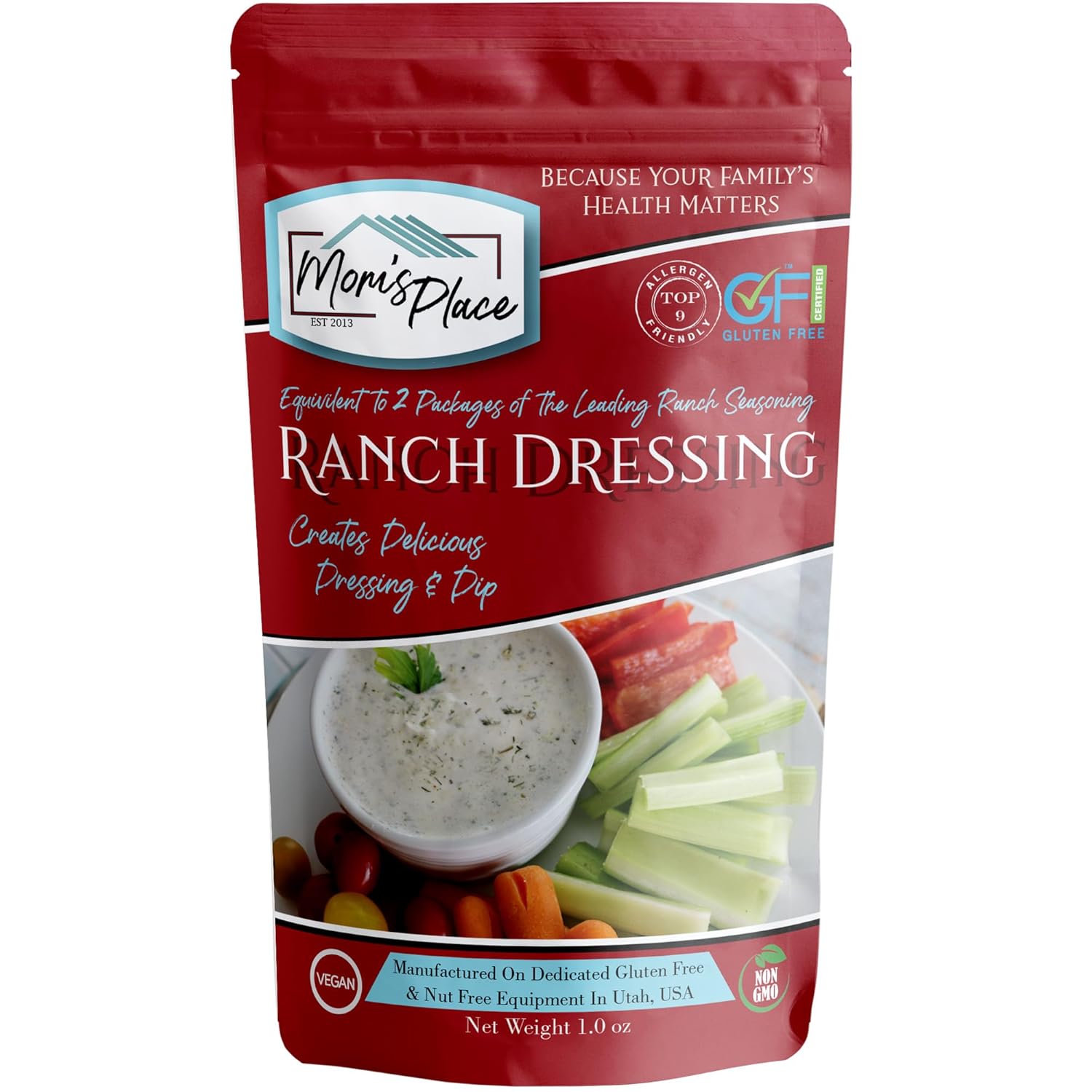 Mom’s Place Gluten-Free Ranch Dressing Mix, Perfect for Salads & Dips, Nut Free, Soy Free, Dairy Free Non-GMO