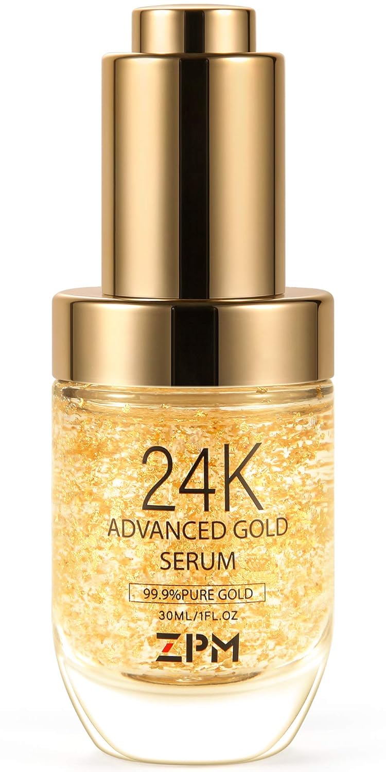 24K Gold Anti Aging Face Serum Moisturizer Enriched with Vitamin C Serum, Hyaluronic Acid, Vitamin E Cream for Day and Night Wrinkle Reduction, Re-Activate Skin Youth (1FL.OZ)