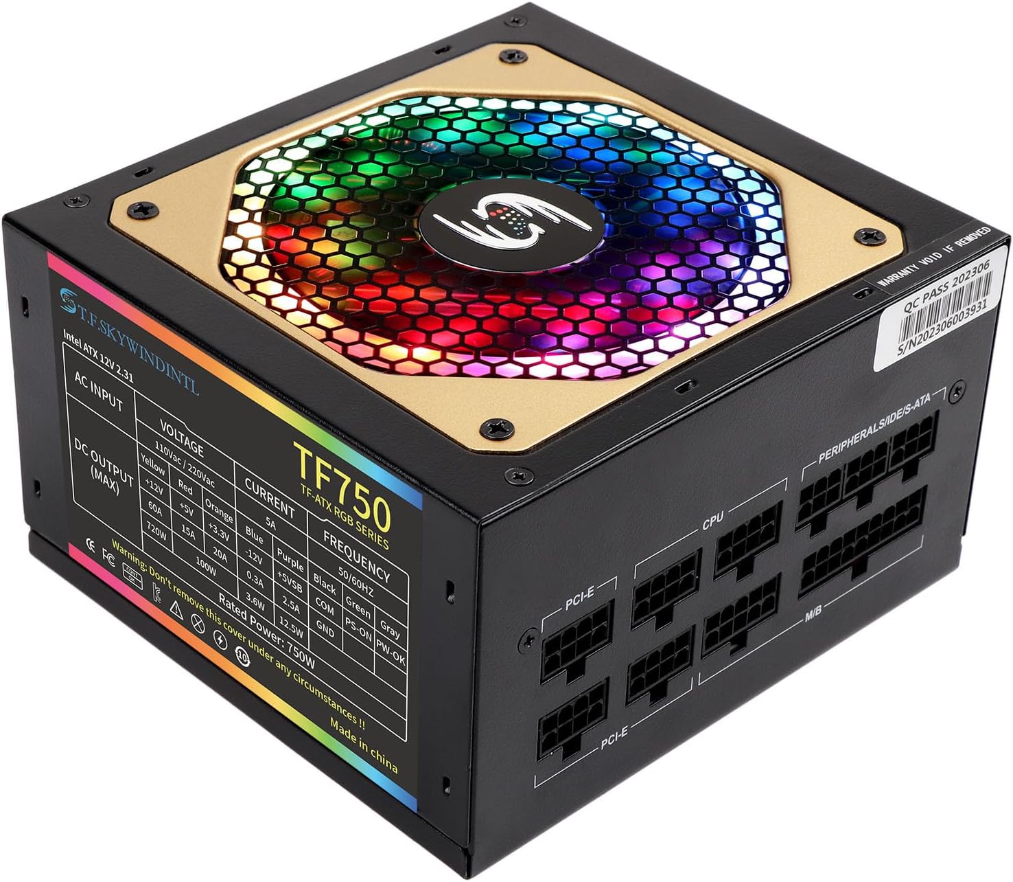 750W Power Supply RGB Fully Modular Gaming PSU Full Voltage 110-240V Computer Power Supplies with 20+4pin Motherboard Power Whisper-Quiet 120mm FDB Fan Active PFC for Desktop PC