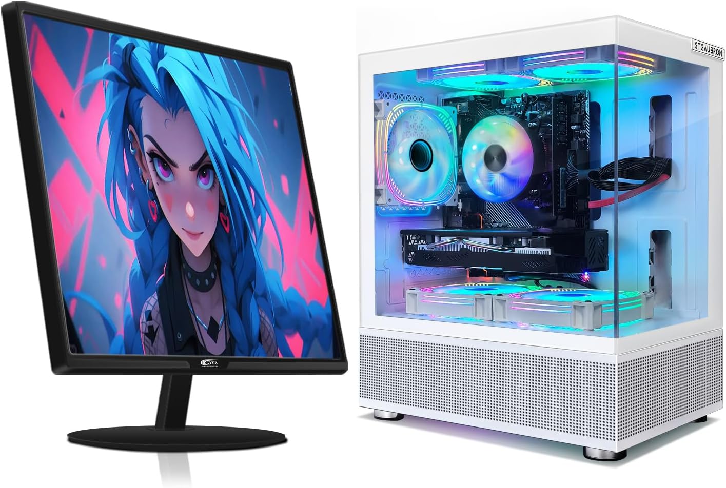 STGAubron Gaming PC Bundle with 24Inch FHD LED Monitor-Radeon RX 580 16G, Intel Core i7-6700 up to 4.0G, 32G DDR4, 2T SSD, RGB Fan x3, RGB Mouse Pad, RGB Sound Bar, Windows 10 Home