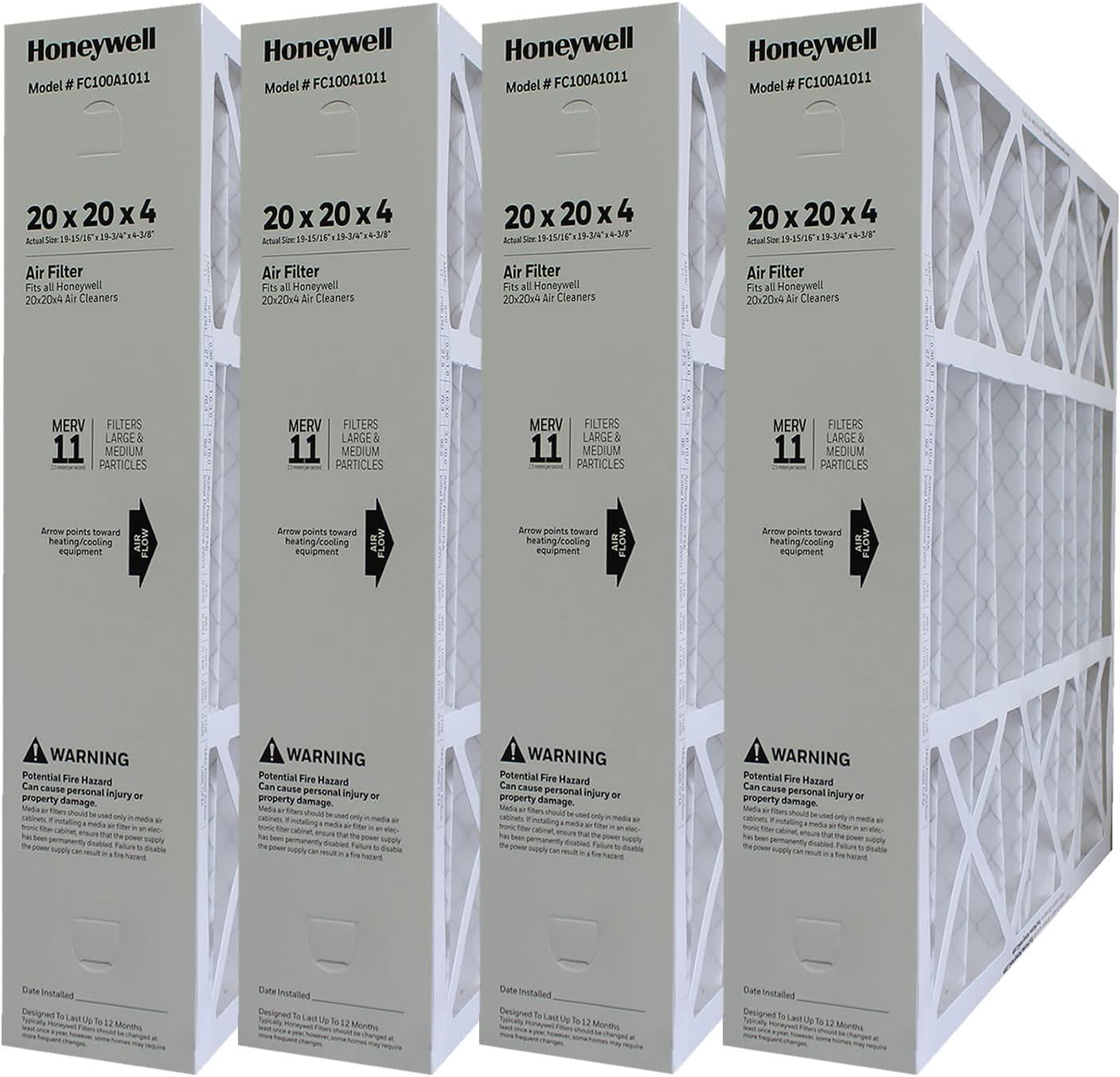 Honeywell FC100A1011 Replacement Media Air Furnace Filter, MERV 11, 20 x 20 x 4.5 in, 4 Packages