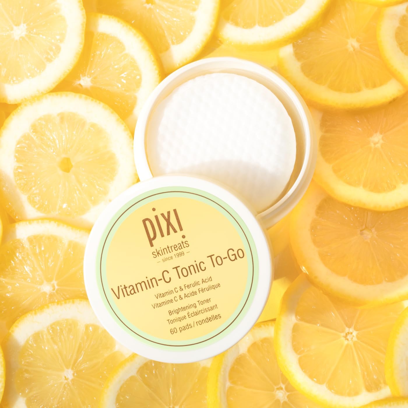 Pixi Vitamin-C Tonic to-Go, Brightening & Toning Pads Containing Vitamin-C & Probiotics, Boosting Skin Luminosity, Alcohol-Free Daily Balancing Toner Pads On The Go, 60 Pads