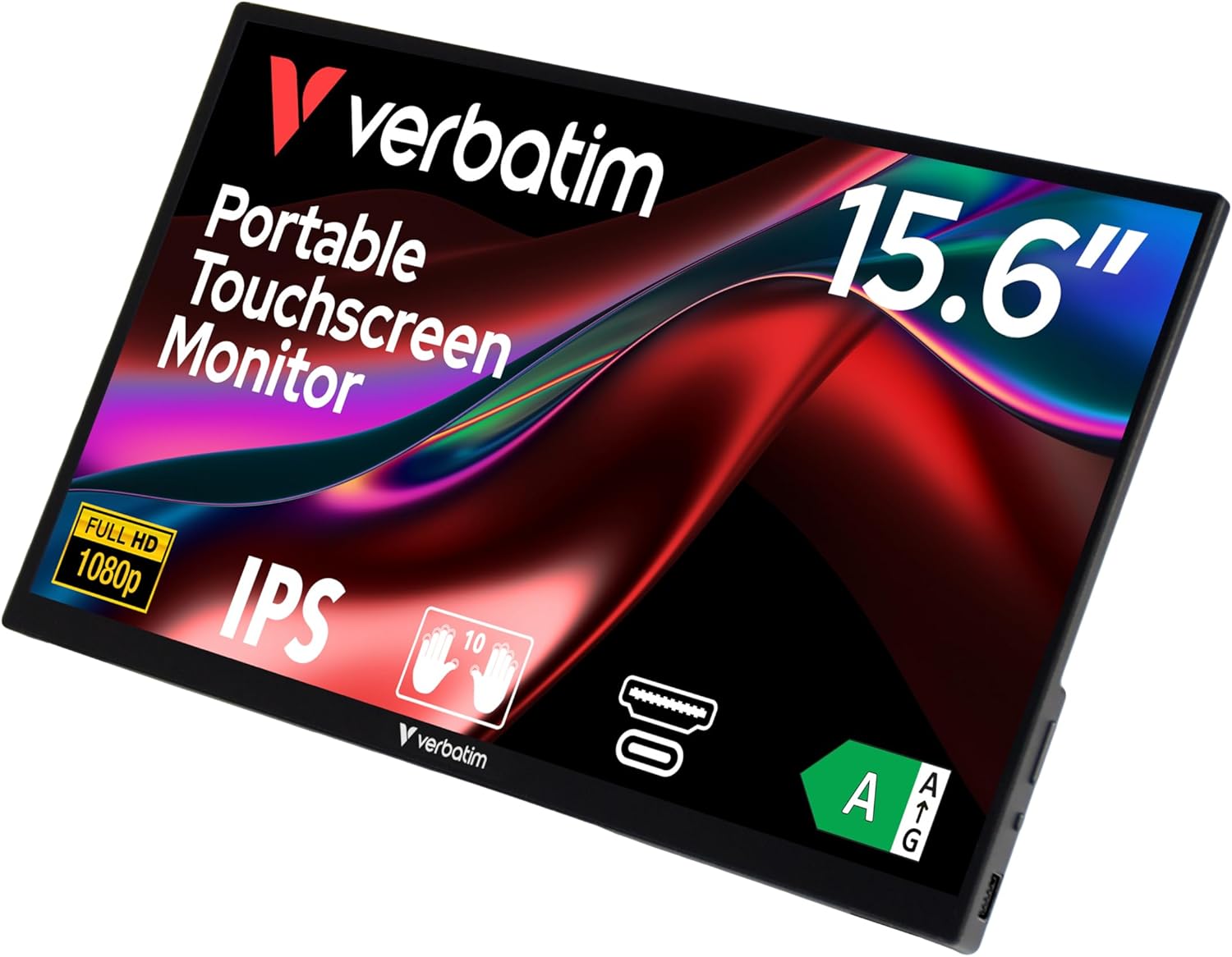 Verbatim Portable Touchscreen Monitor 15.6″ USB-C HDMI Full HD 1080p IPS Display with Metal Housing and Adjustable Kick Stand for Laptops and Gaming Consoles