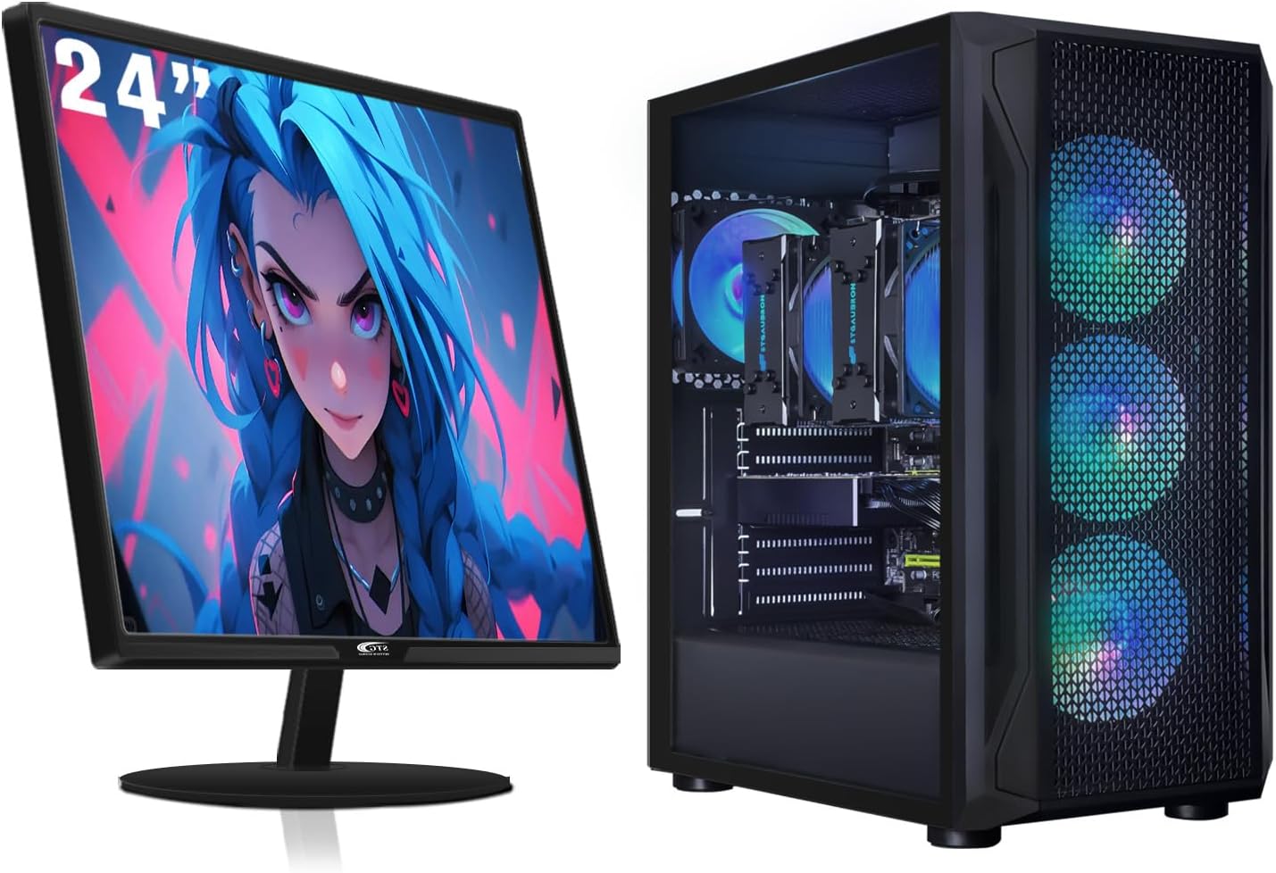 STGAubron Gaming PC Bundle with 24Inch FHD LED Monitor- Radeon RX 580 8G, Dual Intel I7 Xeon E5 up to 3.7GHz, 16G DDR4, 1T SSD, RGB Fan x4, RGB Mouse Pad, Windows 10 Pro