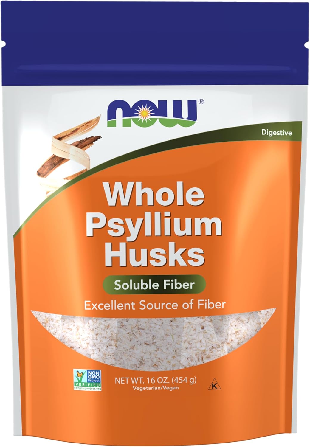 NOW Foods Supplements, Whole Psyllium Husks, Non-GMO Project Verified, Soluble Fiber, 16-Ounce