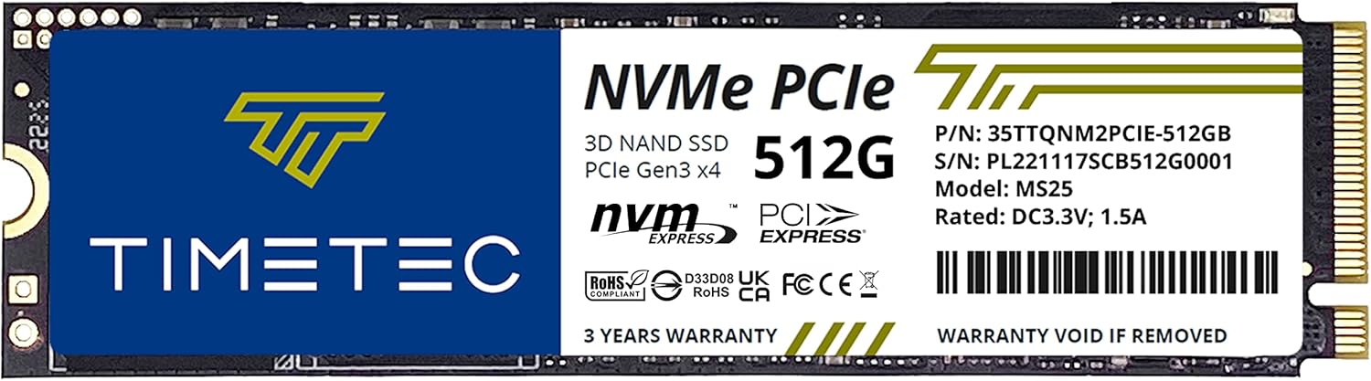 Timetec 512GB SSD NVMe PCIe Gen3x4 8Gb/s M.2 2280 3D NAND QLC High Performance SLC Cache Read Speed Up to 1,900MB/s Internal Solid State Drive for PC Laptop and Desktop (512GB)