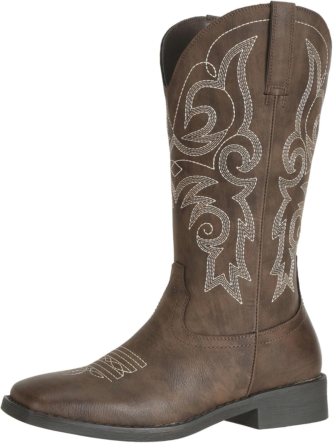 SheSole Women’s Fashion Western Cowgirl Cowboy Boots Wide Square Toe Mid Calf