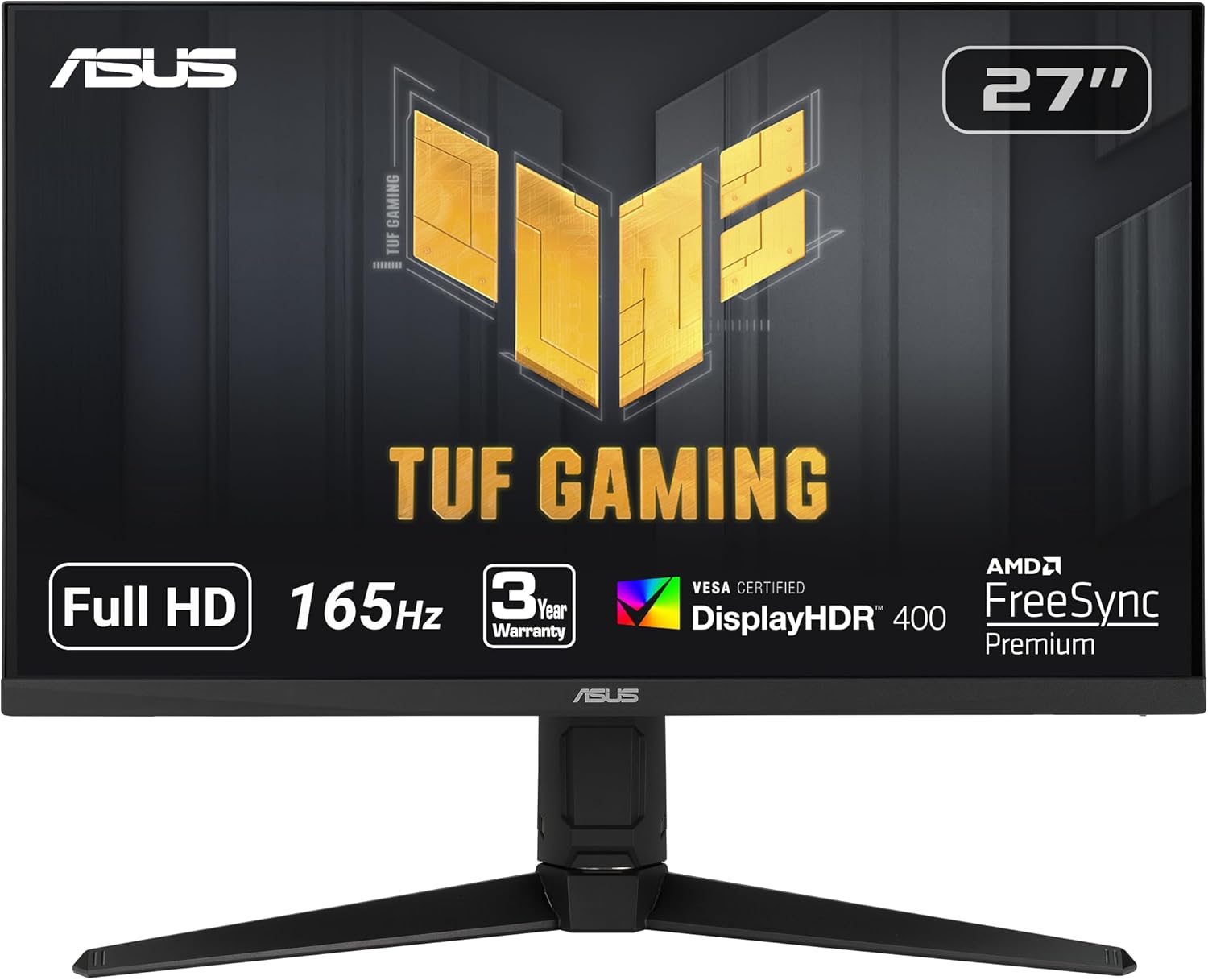 ASUS TUF Gaming VG279QL1A 27” HDR Gaming Monitor, 1080P Full HD, 165Hz (Supports 144Hz), IPS, 1ms, FreeSync Premium, DisplayHDR 400, Extreme Low Motion Blur, Eye Care, HDMI DisplayPort, BLACK