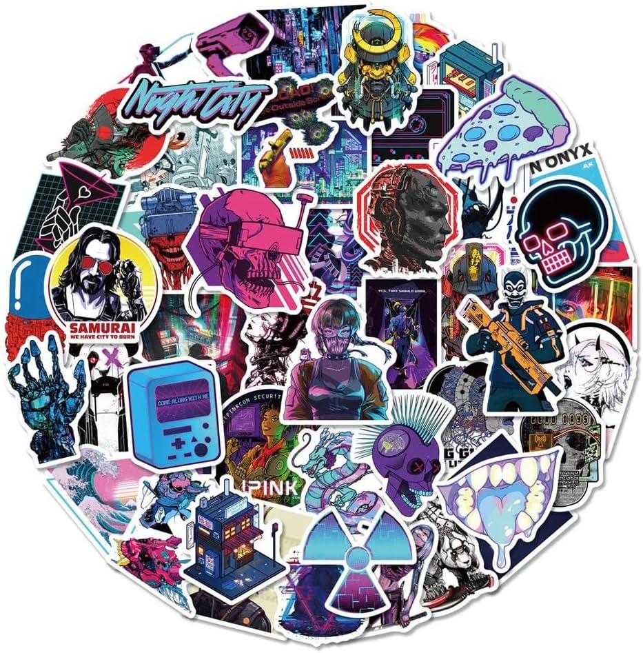 FRANKdesigns 50-Piece Cyberpunk Sticker Pack: Futuristic Vibes Unleashed