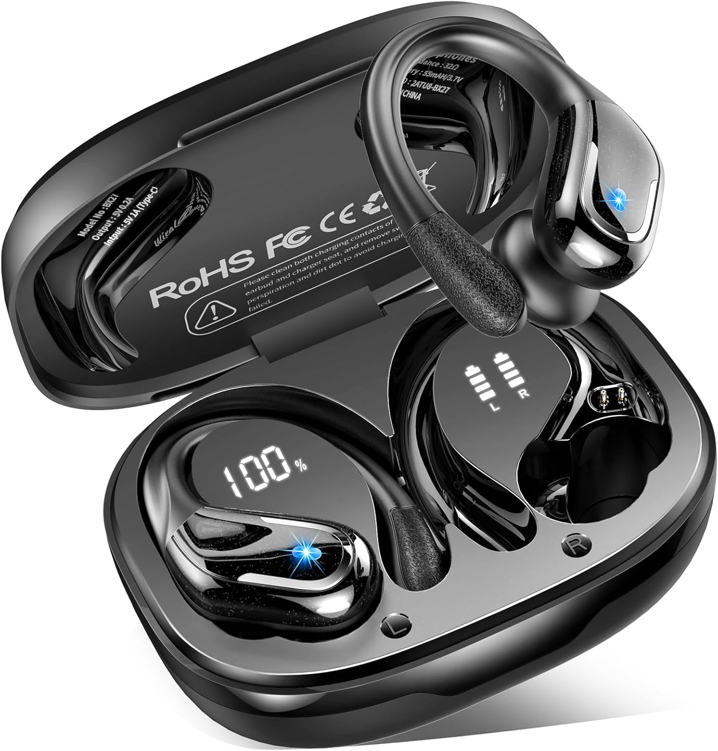 Wireless Earbuds Sport Bluetooth Headphones 5.4, 75Hrs Stereo New Bluetooth Earbuds with 4 HD Mic, Over-Ear Buds with Earhooks ENC Noise Canceling Earphones, IP7 Waterproof Headset for Workout/Running