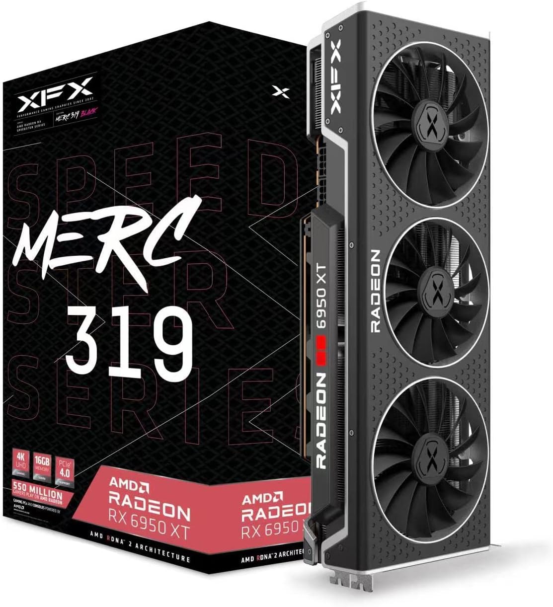 XFX Speedster MERC319 RX 6950XT Black Gaming Graphics Card with 16GB GDDR6 HDMI 3xDP, AMD RDNA 2 – RX-695XATBD9