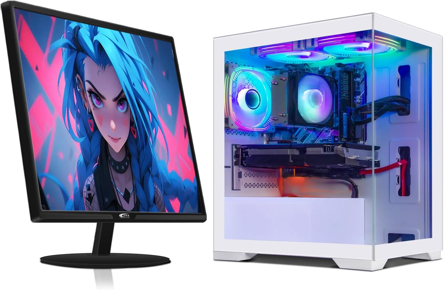 STGAubron Gaming PC Bundle with 24Inch FHD LED Monitor-Radeon RX 580 16G, AMD Athlon 3000G 3.5G, 16G RAM, 1T SSD, RGB Fan x3, RGB Mouse Pad, Windows 11 Home